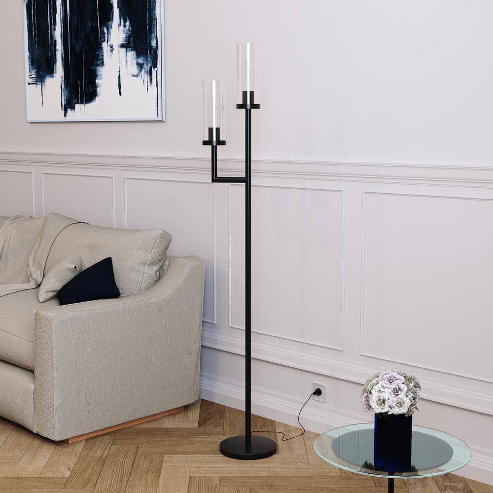 Evelyn&Zoe Traditional 2-Light Torchiere Floor Lamp with Clear Glass Shades