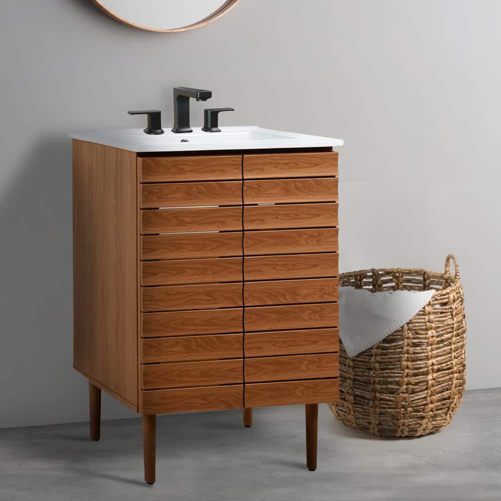 Aubert 24" Slat Modern Farmhouse 2-Shelf Bath Vanity Cabinet Only (Sink Basin not Included)