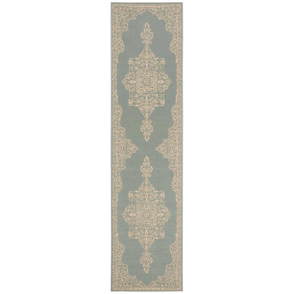 Beach House BHS180 Power Loomed Indoor/Outdoor Runner Rug - Cream/Aqua - 2'2"x6' - Safavieh