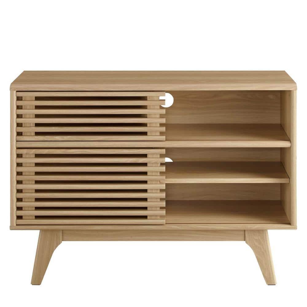 Modway Render Display TV Stand for TVs up to 48" Oak: Modern Media Console with Fixed Shelves, MDF Construction