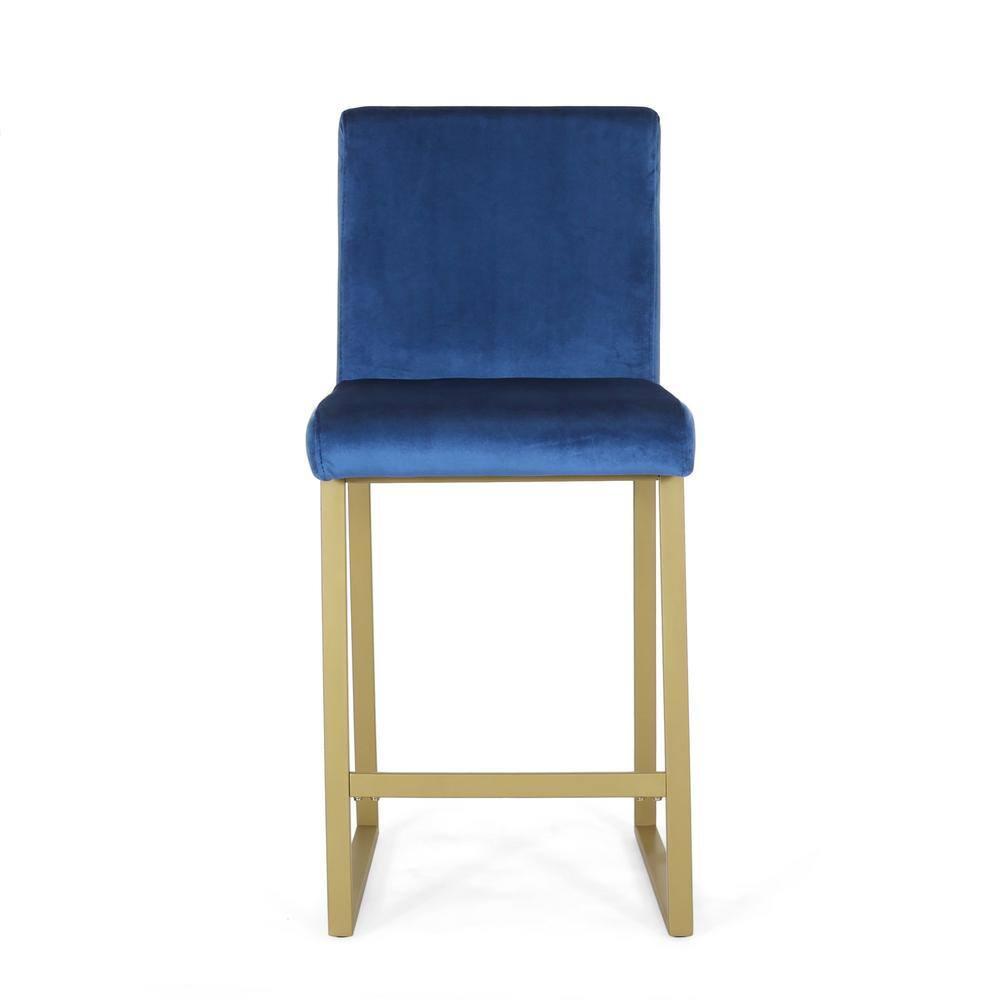Noble House Korey Indoor Modern Velvet Barstools, Set of 2, Navy Blue
