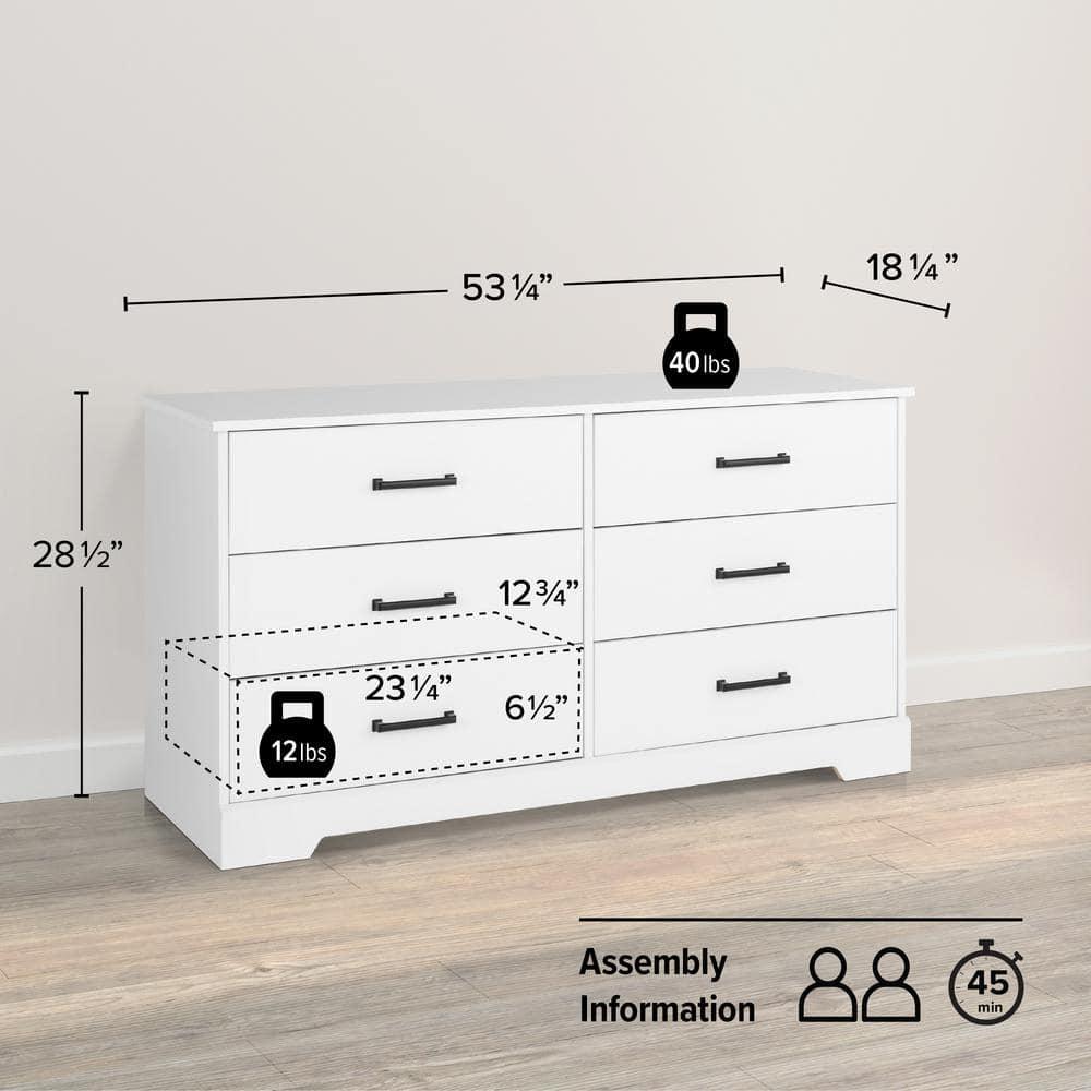 Prepac Rustic Ridge Farmhouse 6 Drawer Bedroom Dresser White