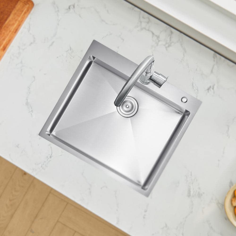 VEVOR 25 inch Kitchen Sink Workstation, 304 Stainless Steel Top Mount Sinks, Drop-In Single Bowl Farmhouse Basin with Accessories, Household Dishwasher Sinks for RV, Prep Kitchen, Laundry Room, Bar