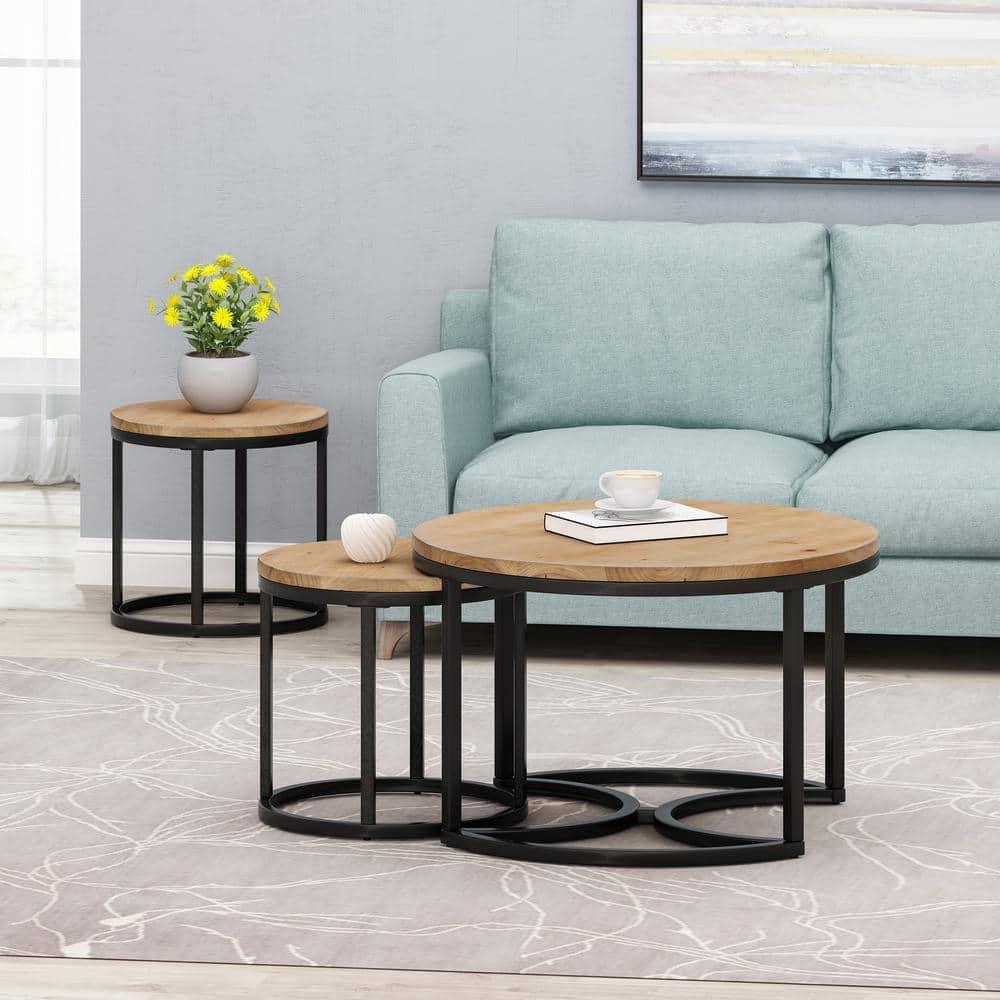 3pc Gerrish Modern Industrial Table Set Antique Brown - Christopher Knight Home: Sturdy Space-Saving Furniture