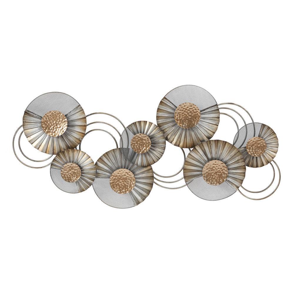 LuxenHome 47" W Distressed Metal Modern Flower Wall Decor Gray