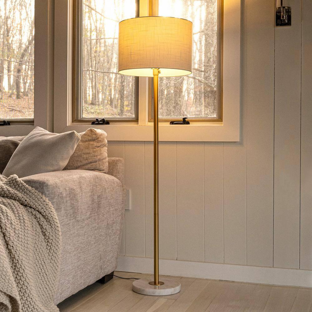 JONATHAN Y JYL3022A June 65" Adjustable Metal/Marble LED Floor Lamp, Modern, Contemporary, Elegant, Glam, Office, Living Room, Family Room, Dining Room, Bedroom, Hallway, Foyer, Brass