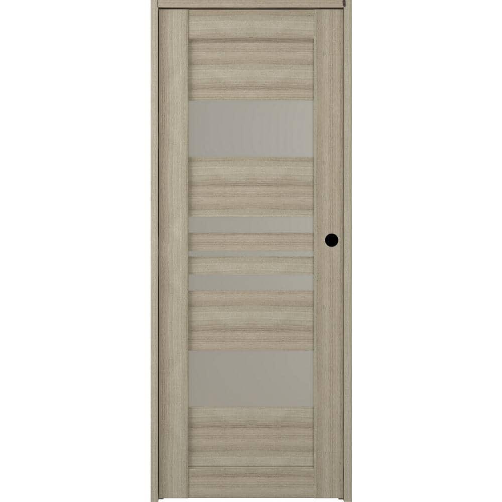 Romi 18" x 80" Pine Composite 5-Lite Frosted Glass Interior Door