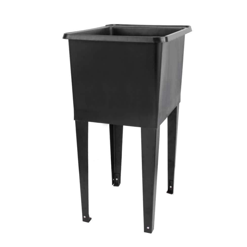 TEHILA Space Saver 16 Gallon Black Utility Sink with Black Steel Legs
