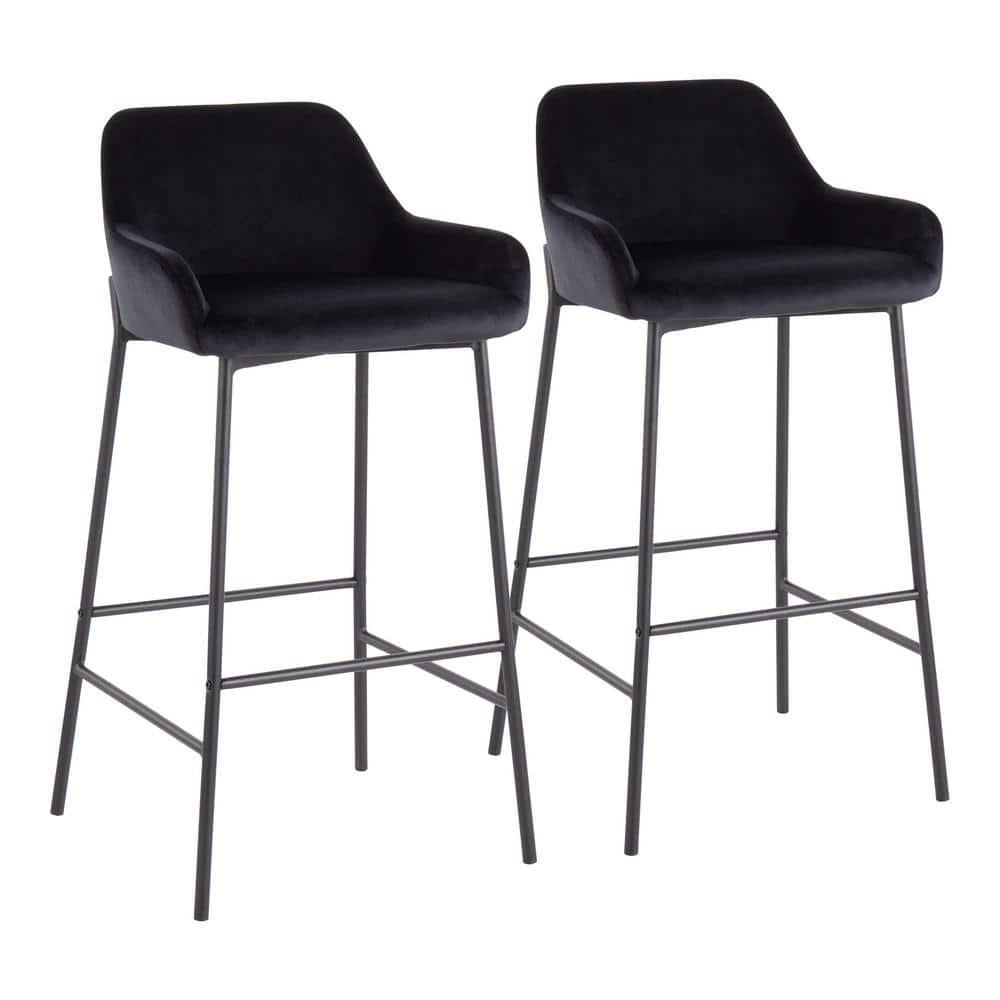 Set of 2 Daniella Metal/Velvet Barstools Black - LumiSource: Upholstered, 30" Fixed Height, Foam Padded
