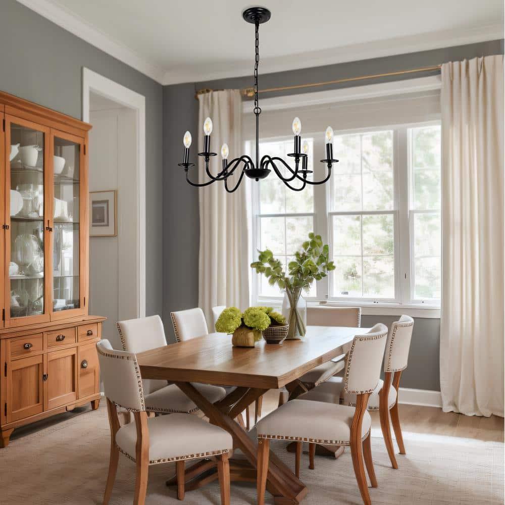 Black Chandelier 6-Light Chandeliers for Dining Room Rustic Farmhouse Chandelier Modern Kitchen Light Fixtures Ceiling Chandeliers Light Fixture for Living Room, Foyer, Bedroom, Hallway,