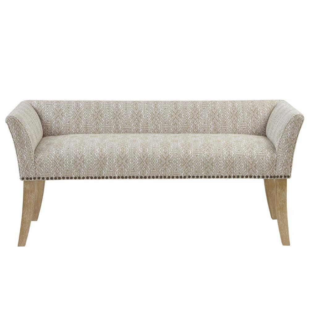 Madera Accent Bench Taupe: Madison Park, Rectangle, Nailhead Trim, Polyester Upholstery, Wood Legs