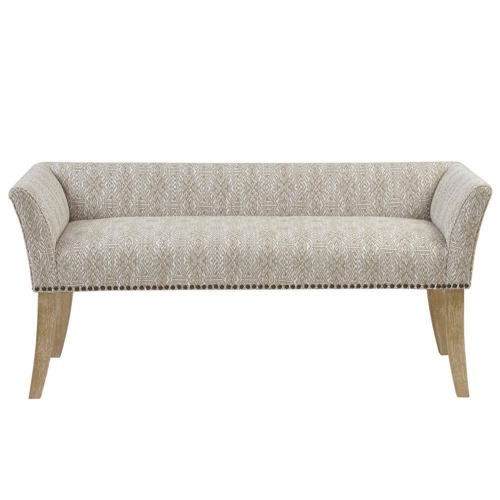 Madera Accent Bench Taupe: Madison Park, Rectangle, Nailhead Trim, Polyester Upholstery, Wood Legs