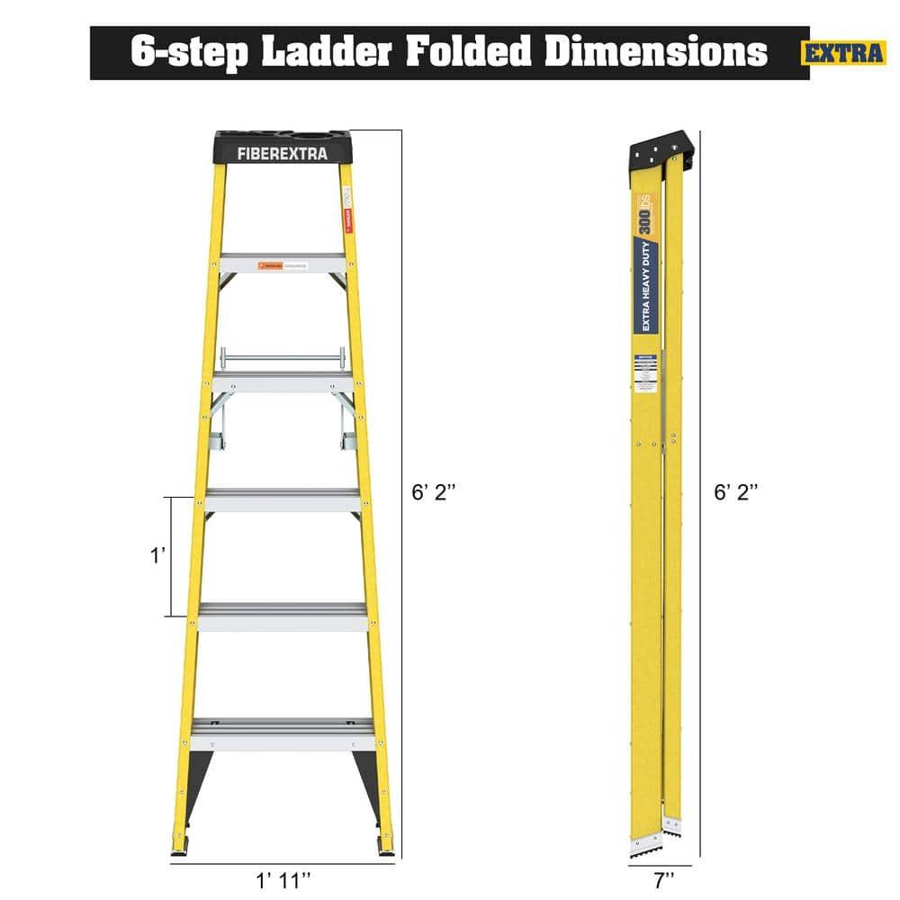 6 ft Yellow Fiberglass Step Ladder with 6 Steps