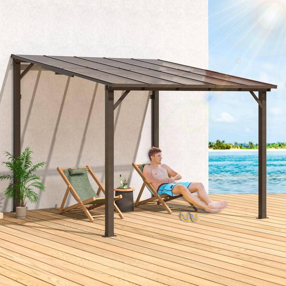 10' x 10' Black Aluminum and Polycarbonate Sloped Patio Gazebo