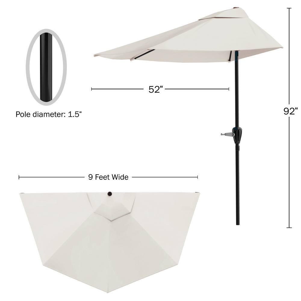 Pure Garden Summertime Umbrellas 3 Half Umbrella Outdoor Patio Shade - 9' Patio Umbrella with Easy Crank - Small Canopy for Balcony, Table, or Deck by Pure Garden