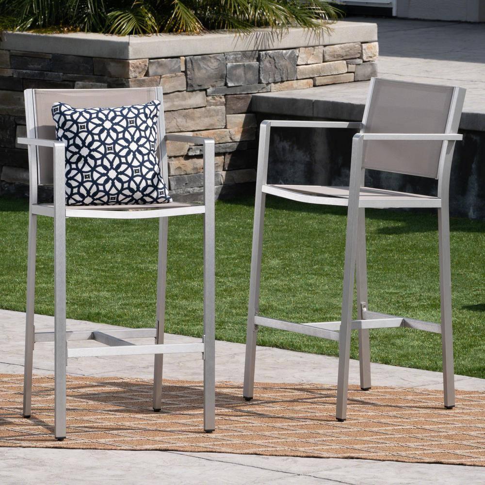 Noble House Cape Coral Grey Mesh 29.50" Barstools with Aluminum Frame (Set of 2)