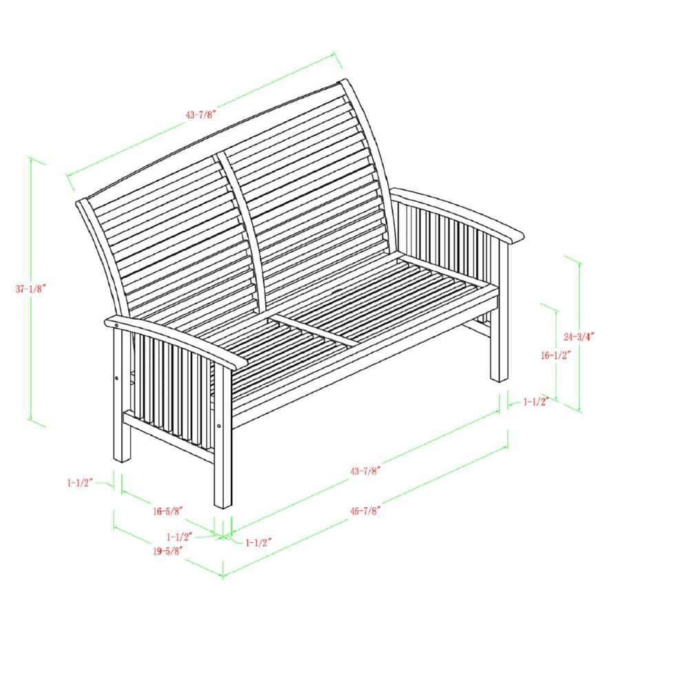 Walker Edison Rendezvous Modern Solid Acacia Wood Patio Loveseat with Cushions, 47 Inch, Dark Brown