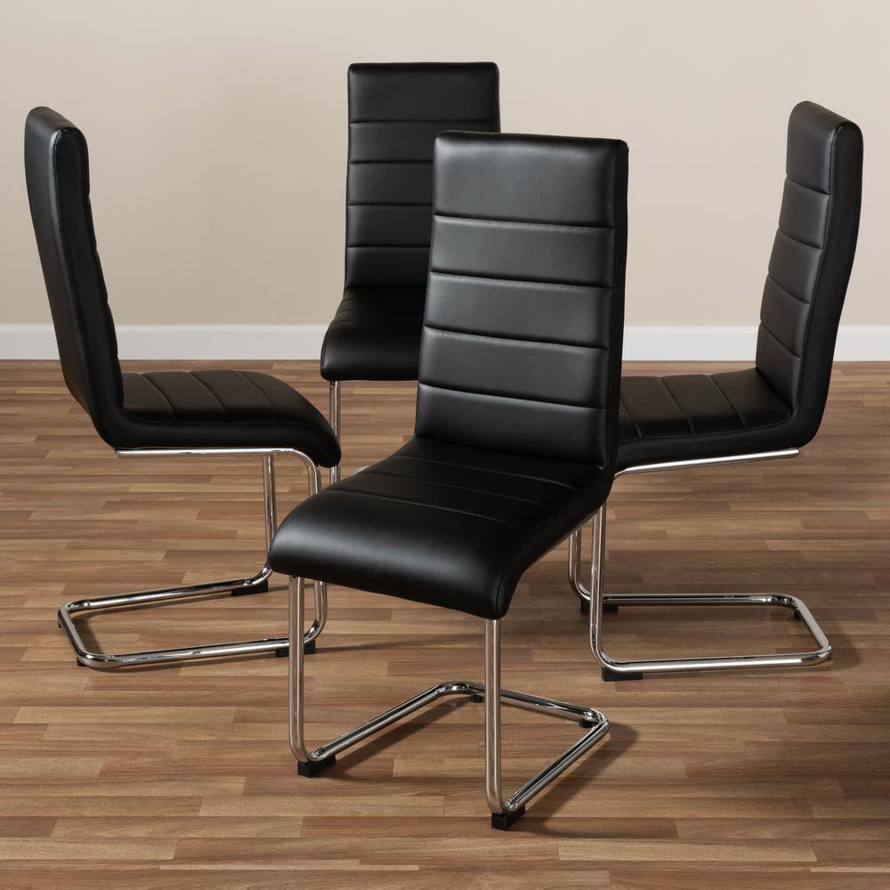 Set of 4 Marlys Modern Dining Chairs Black - Baxton Studio: Faux Leather, Chrome Legs, Mid-Century