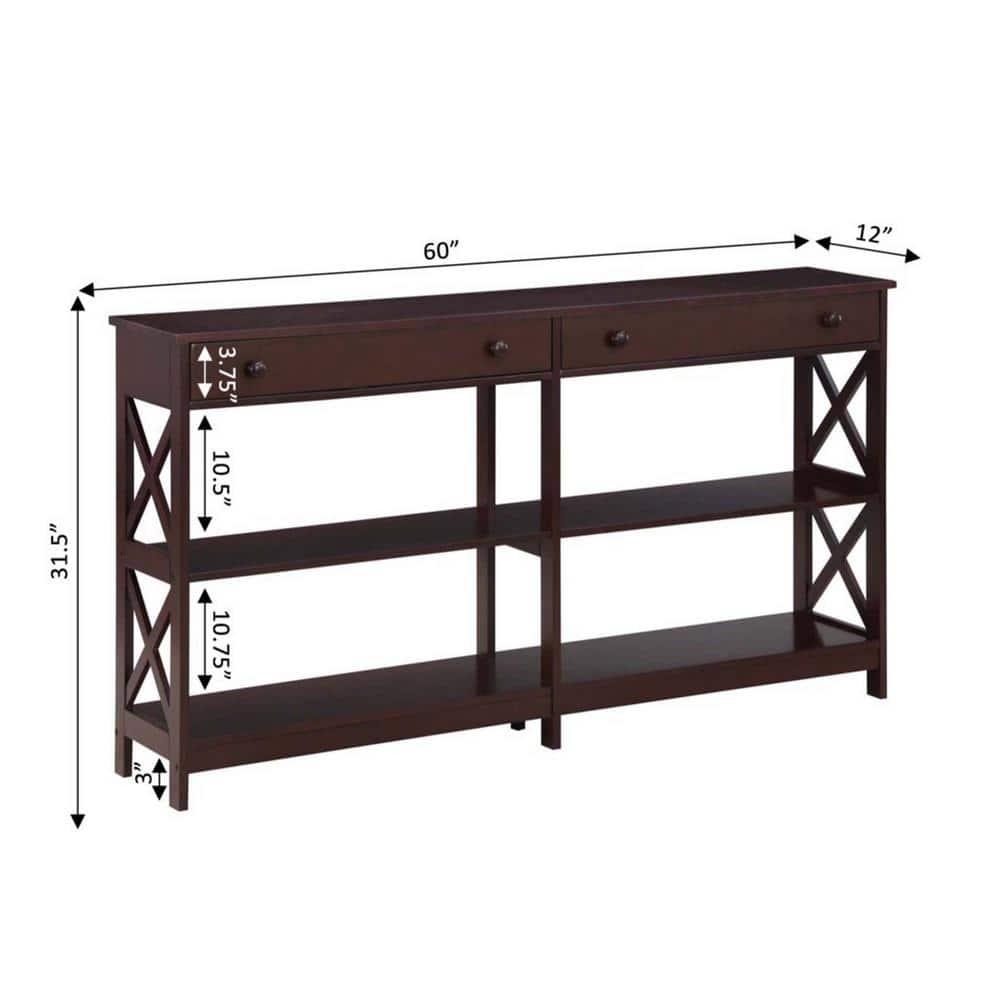 Convenience Concepts Oxford 2 Drawer 60 inch Console Table with Shelves
