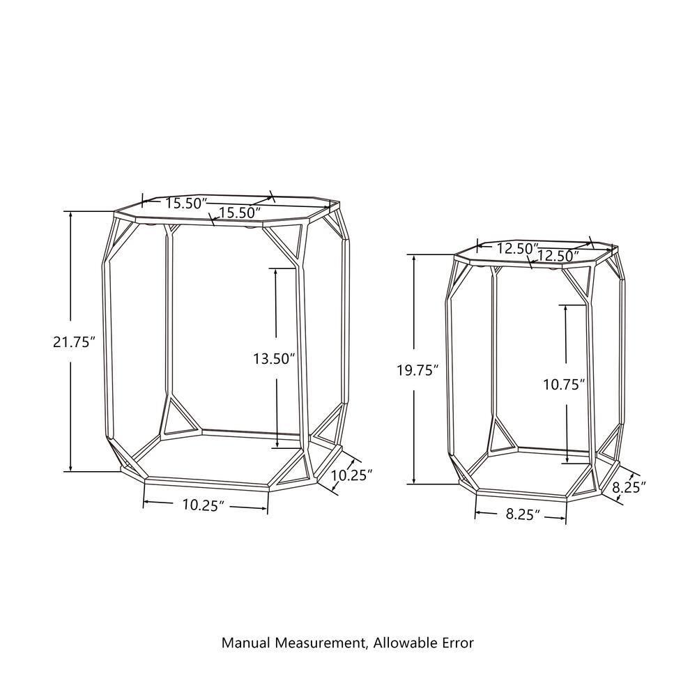 Set of 2 Metal with Glass Accent Tables - Glitzhome