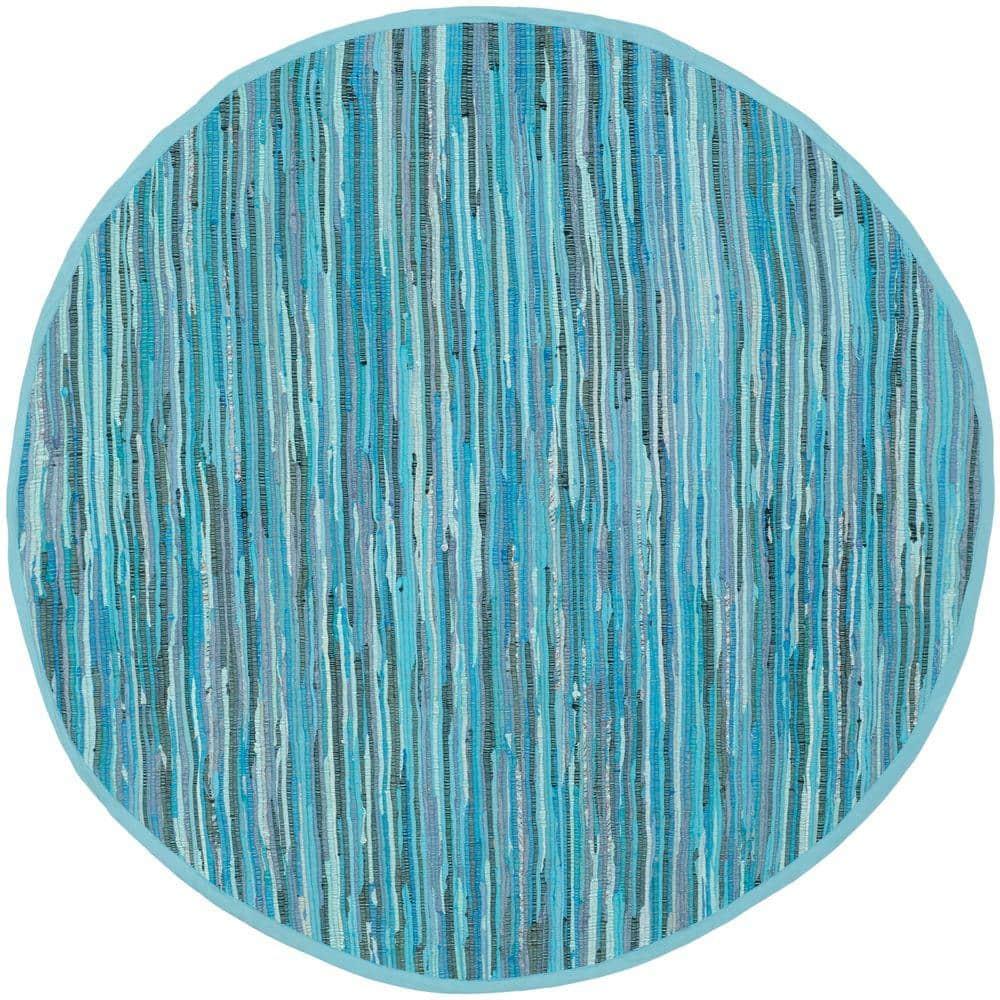 Rag Rug RAR121 Hand Woven Indoor Area Rug - 6' Round - Blue/Multi - Safavieh