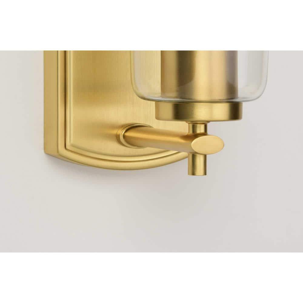 Progress Lighting Adley 1-Light Bath Wall Light, Satin Brass, Clear Glass Shade