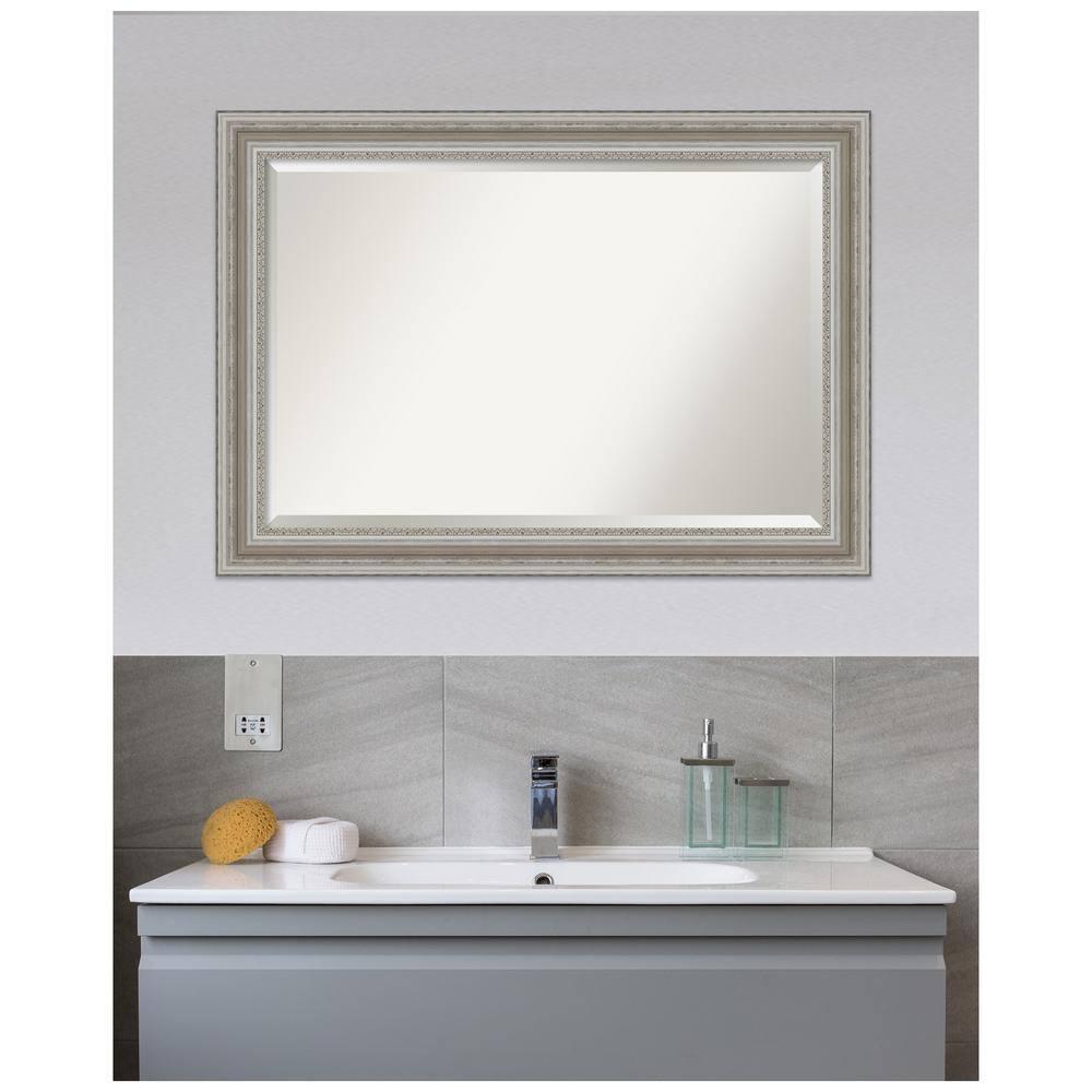 Amanti Art 42" x 30" Parlor Framed Bathroom Vanity Wall Mirror Silver: Modern Style, Beveled Glass, Wood Frame, Wall Mounted
