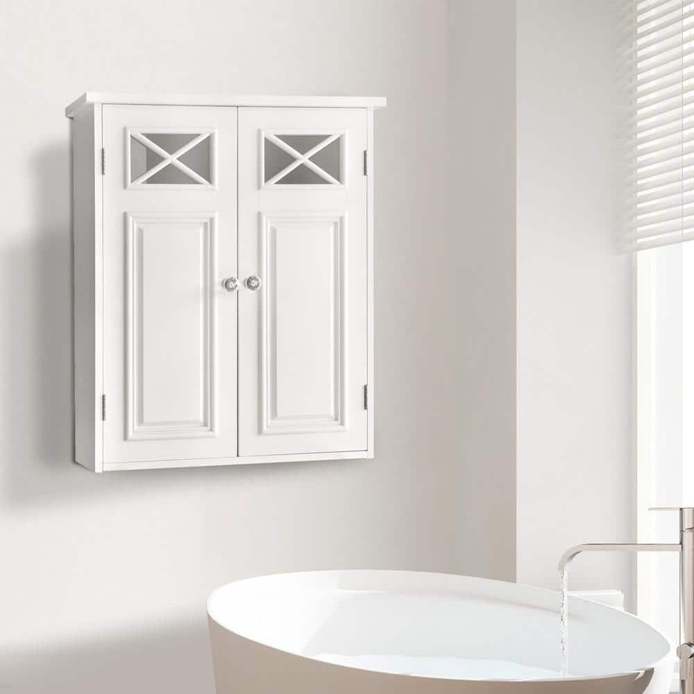 Dawson Two Doors Wall Cabinet White - Elegant Home Fashions: Traditional Style, Semi-Gloss Finish, Bathroom Storage
