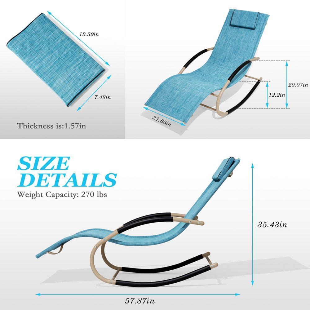 Metal Patio Outdoor Rocking Chair in Blue with Headrest (1-Piece)