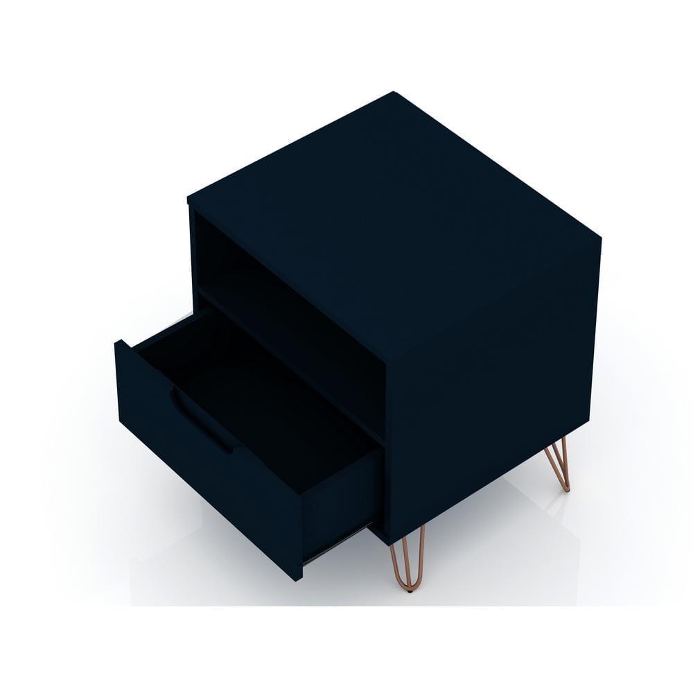 Set of 2 Rockefeller 1 Drawer Nightstands Tatiana Midnight Blue - Manhattan Comfort