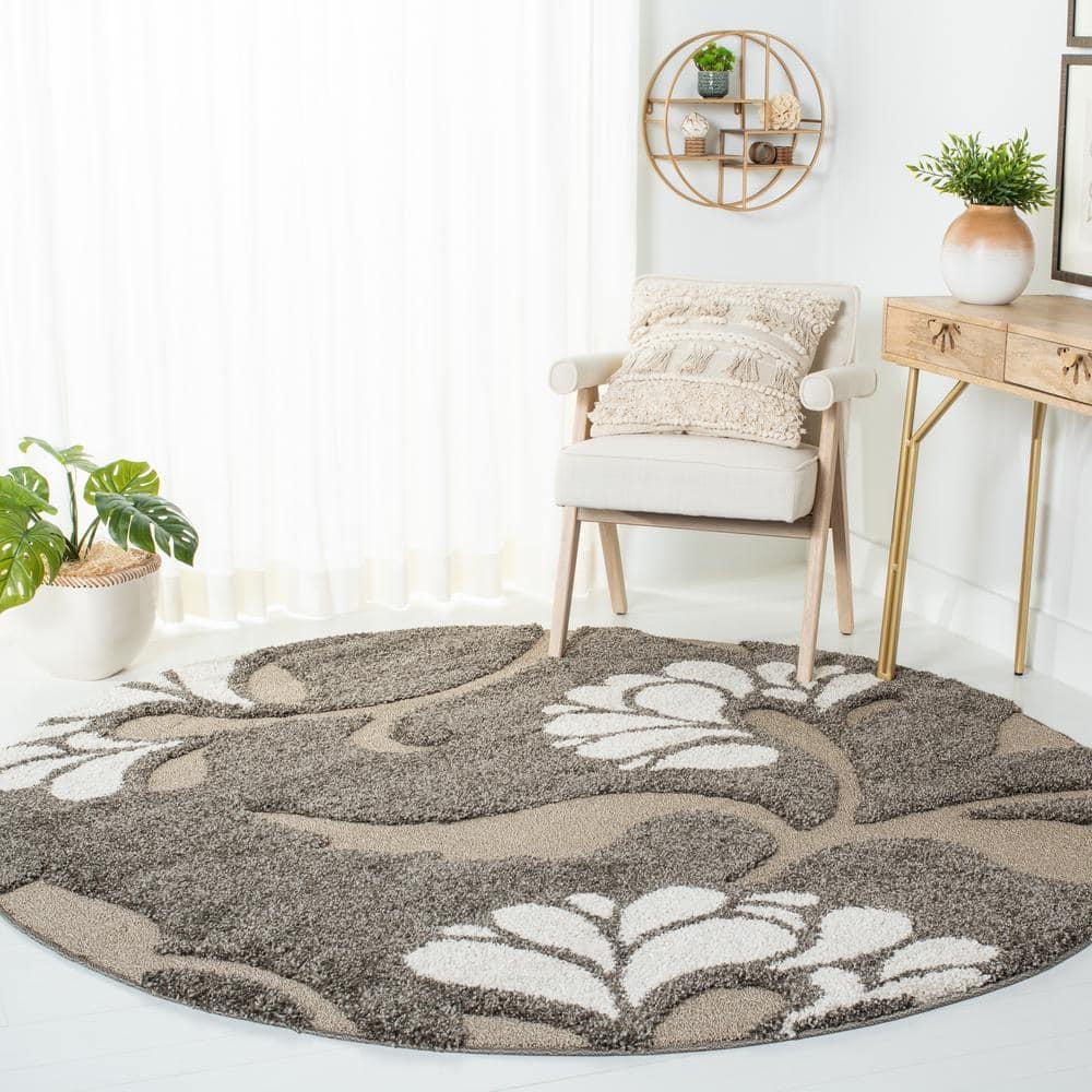 Florida Shag SG459 Power Loomed Indoor Area Rug - Smoke/Beige - 6'7" Round - Safavieh
