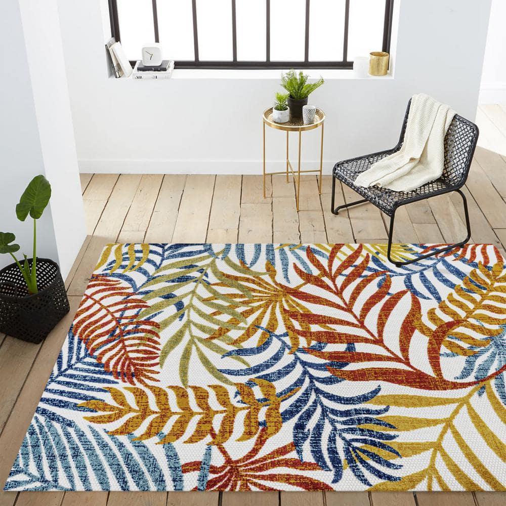 JONATHAN Y Tropics Palm Leaves Indoor/Outdoor Cream/Orange 5 ft. x 8 ft. Area Rug
