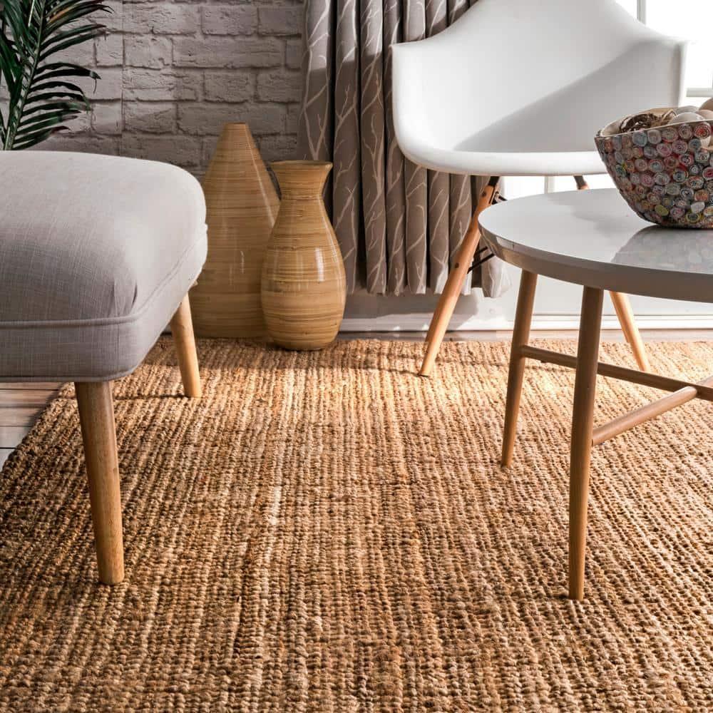 nuLOOM Ashli Solid Farmhouse Jute Area Rug, 3' x 5', Natural
