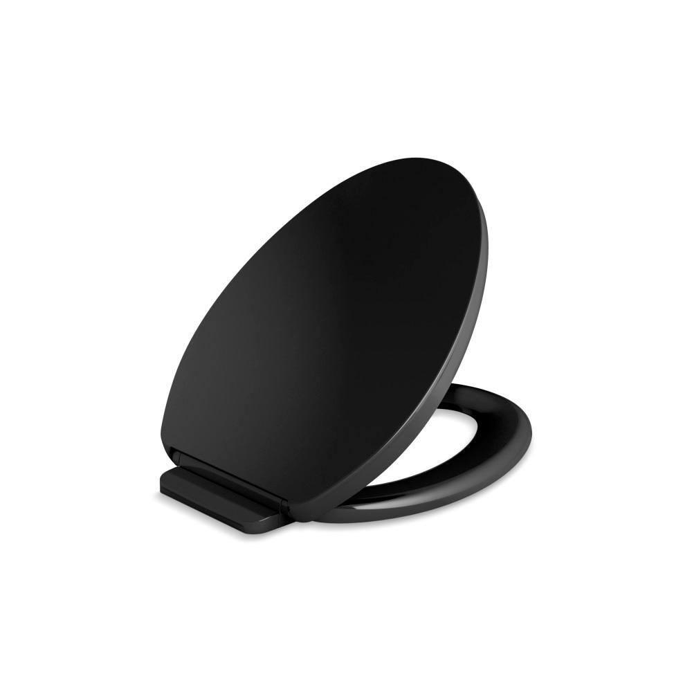Elongated Toilet Seat, Slow Soft Close, Oval(Oblong) Toilet Seat For Elongated Toilets, Quiet-Close Lid And Seat, Easy To Install And Clean, Never Loosen, Black(18.5)