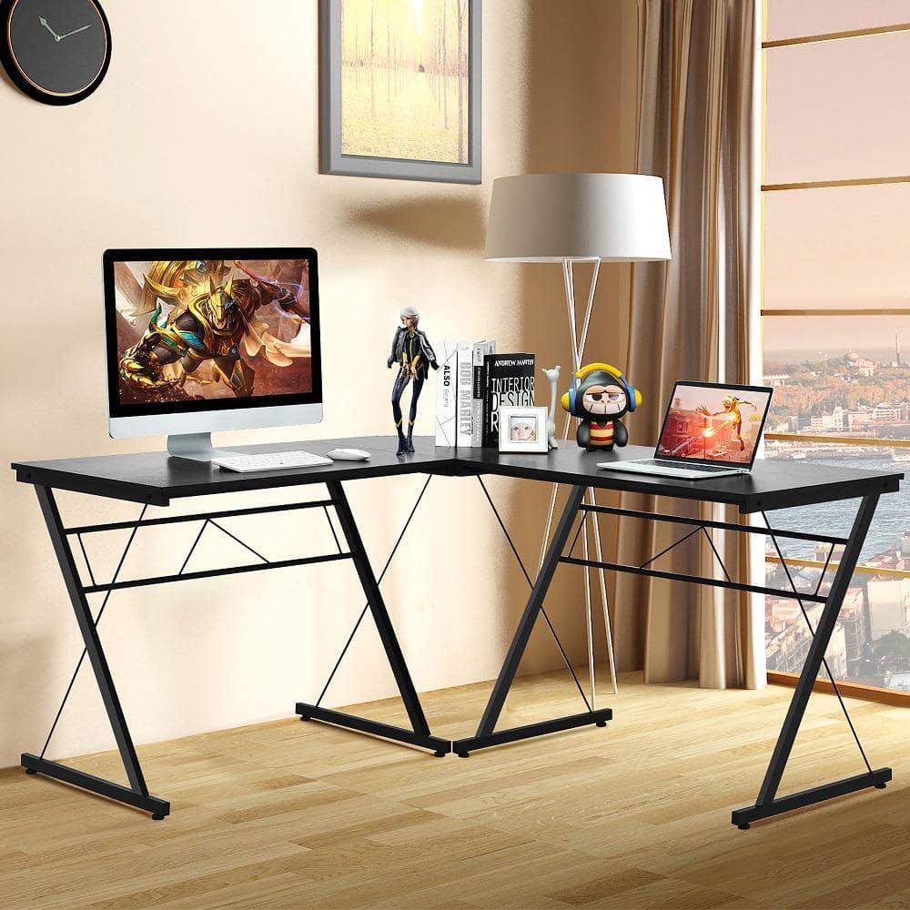 Costway 59'' L-Shaped Computer Table Study Workstation   Home Office Black