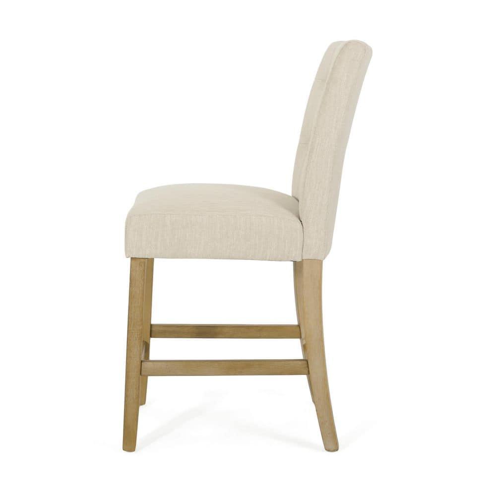 Noble House Darke Fabric Button Tufted Counter Stools, Set of 2, Beige and Weathered Brown