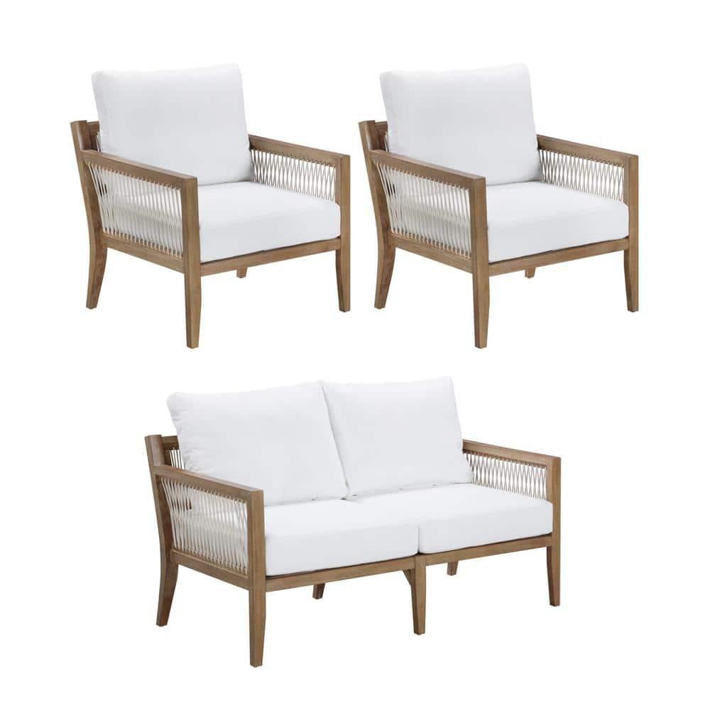 Nathan James 3pc Freya Bohemian Wood Outdoor Patio Conversation Set: Acacia Frame, Removable Cushions
