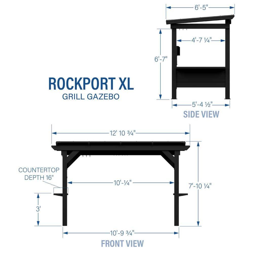 Backyard Discovery Rockport XL 12x6' Galvanized Steel Grill Gazebo, Bar Tops, PowerPort