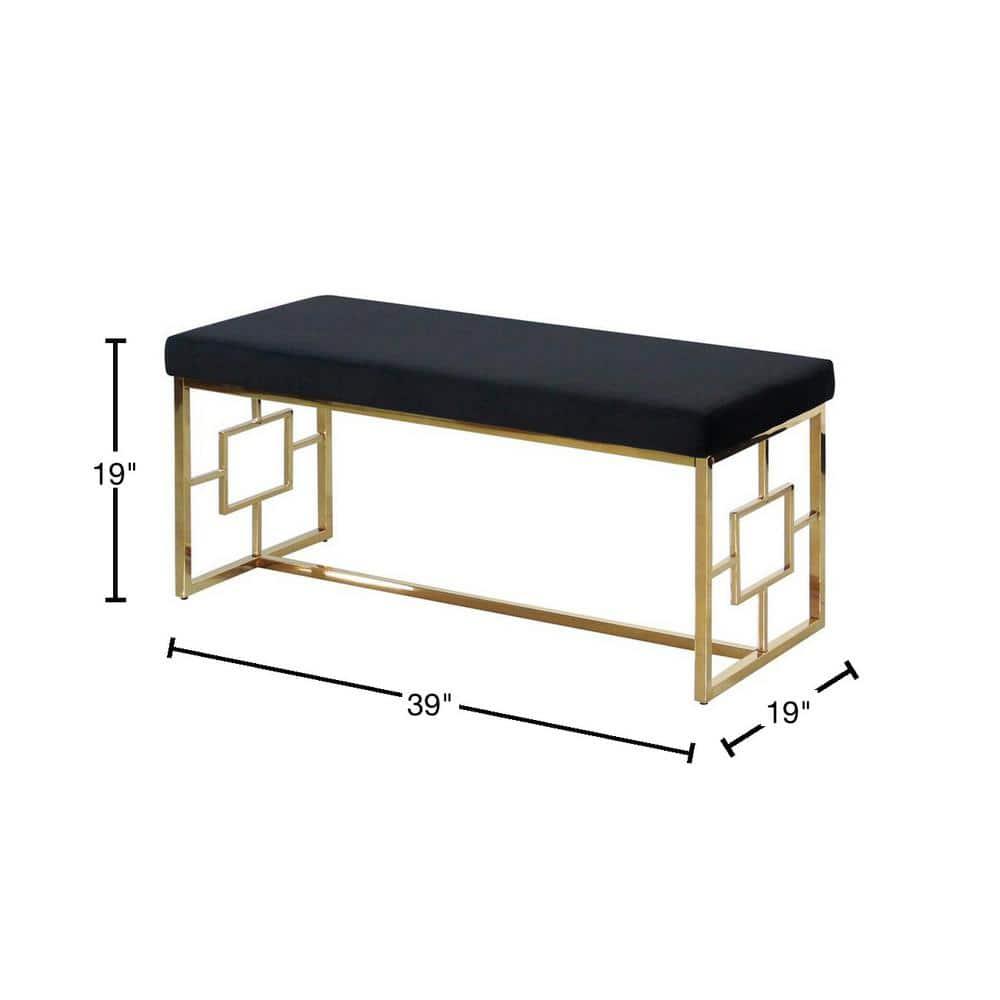 Best Master Velvet and Stainless Steel Bench in Black and Gold