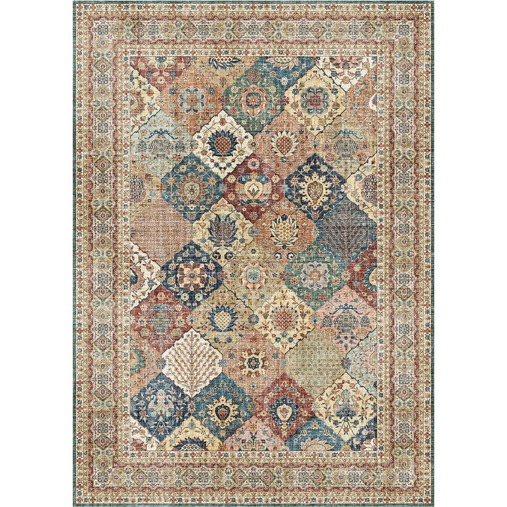 Gertmenian Gertmenian Crystal Print Cinzia Washable Digital Print Traditional Patchwork Border Area Rug