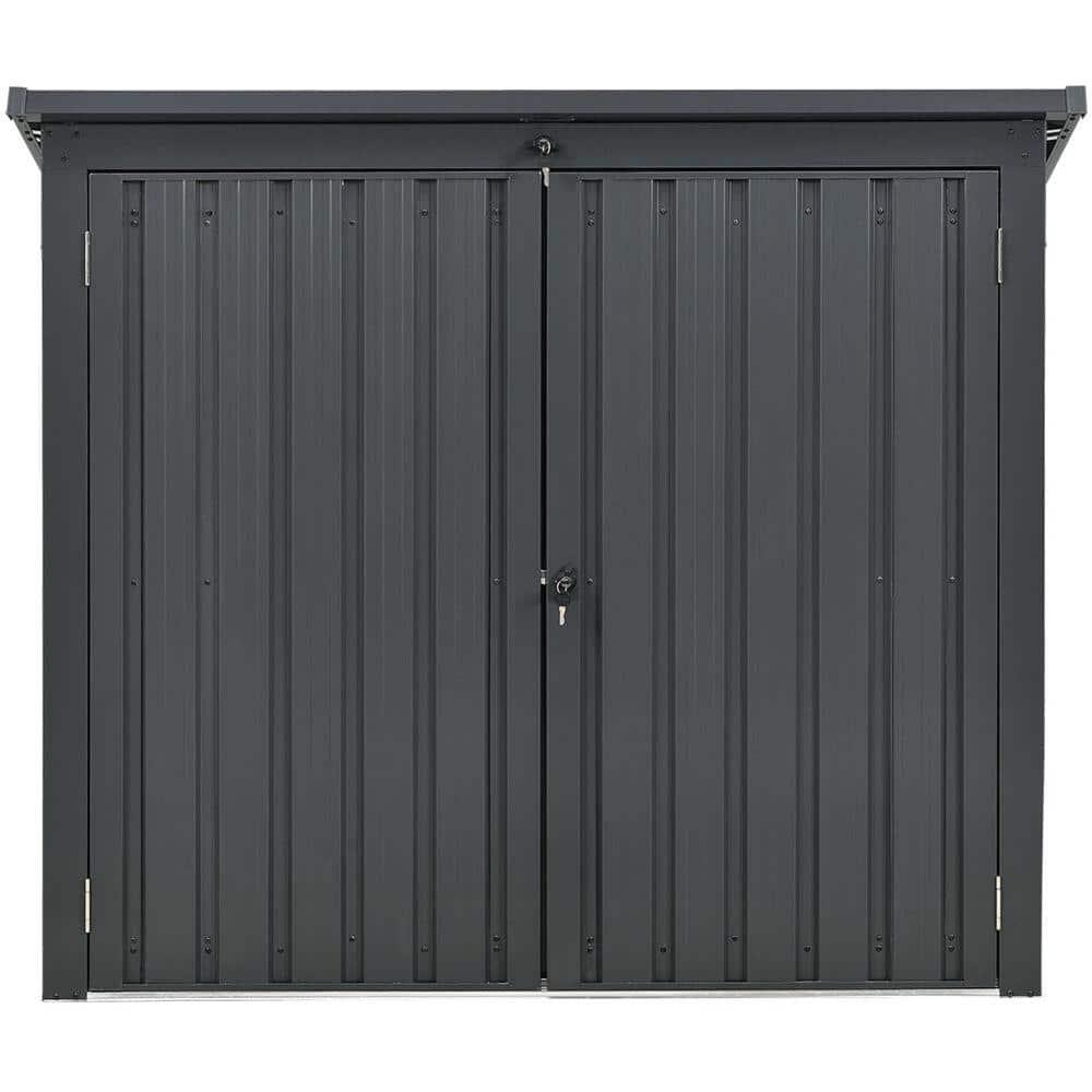 Hanover Trash and Recyclables Storage Shed | Pent Roof | Galvanized Steel | 2-Point Locking System | Stores 2 Trash Cans | 3.3-Ft. x 5.2-Ft. x 4.4-Ft. | Dark Gray | HANBINSHD-GRY