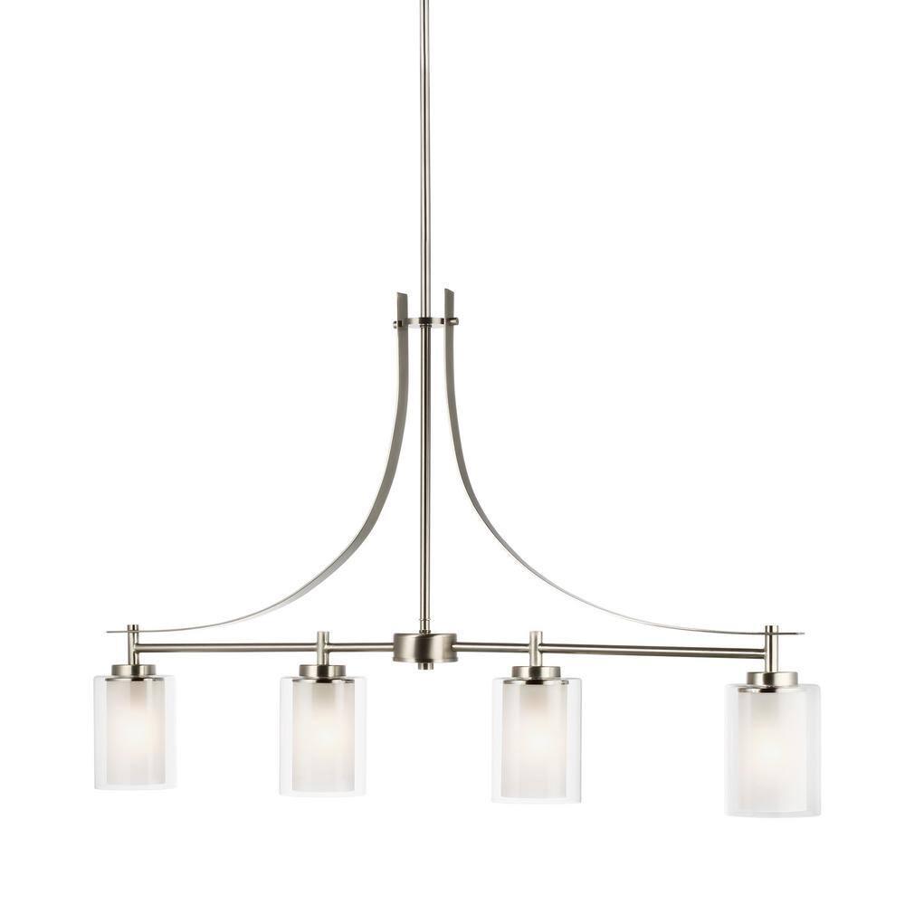 Elmwood Park 4-Light Brushed Nickel Hanging Dining Room Island Pendant with Satin Etched Glass Shades