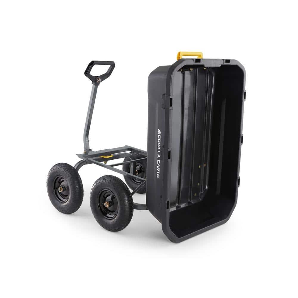 Gorilla Carts Heavy Duty 12 Cubic Foot Poly Yard Dump Cart, Garden Wheelbarrow Wagon with Pneumatic Flat Free Tires for Outdoor Lawn Utility, Black