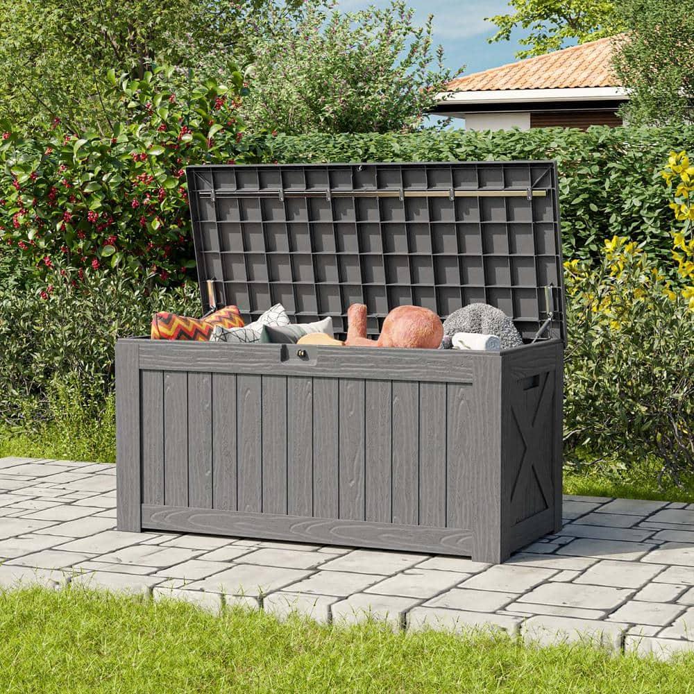 Patiowell 120 Gallon Large Deck Box, Outdoor Lockable Storage Box for Gardening Tools, Waterproof Deck Box for Patio Furniture, Grey