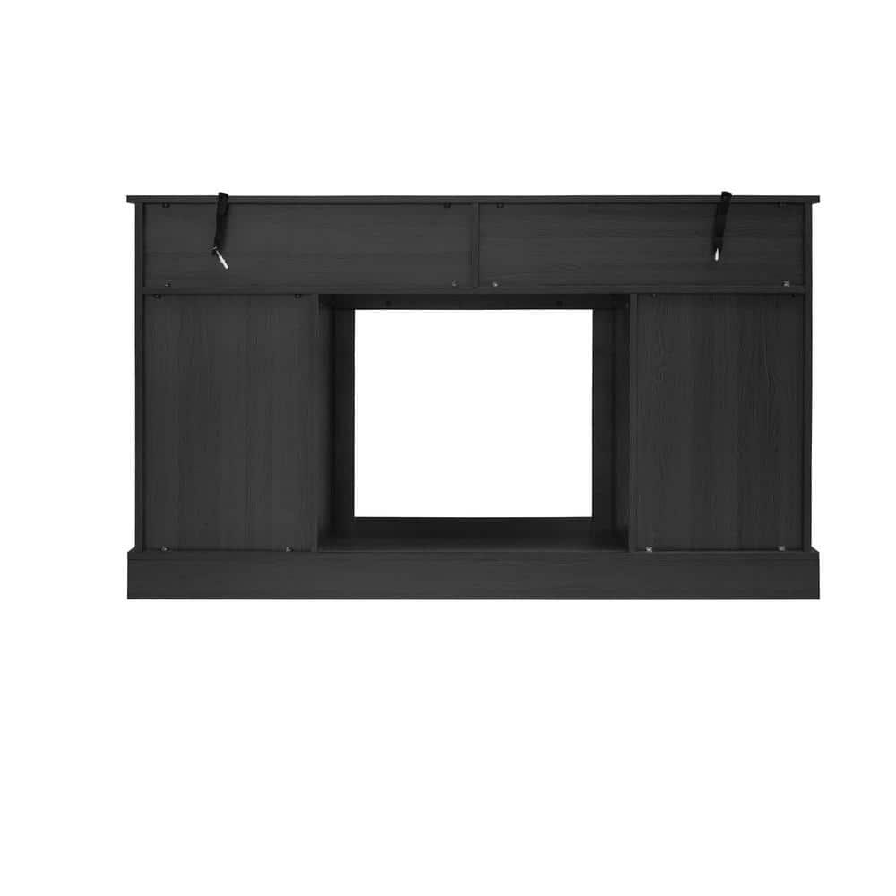 58 in. TV Stand for TVs up to 65 in. With 23 in. Embedded Electric Fireplace and Sliding Barn Door in Dark Gray