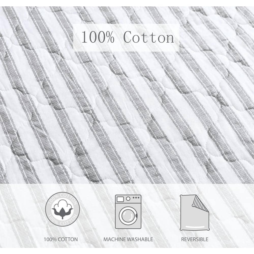 Twin Willow Way Ticking Stripe Quilt & Sham Set Gray - Stone Cottage: Twin Coverlet Set with Pillow Sham