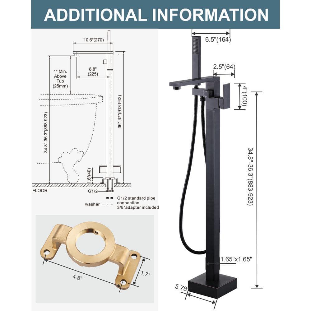 Single-Handle Floor Mount Freestanding Tub Faucet Waterfall Tub Filler with Handheld Shower in Oil Rubbed Bronze