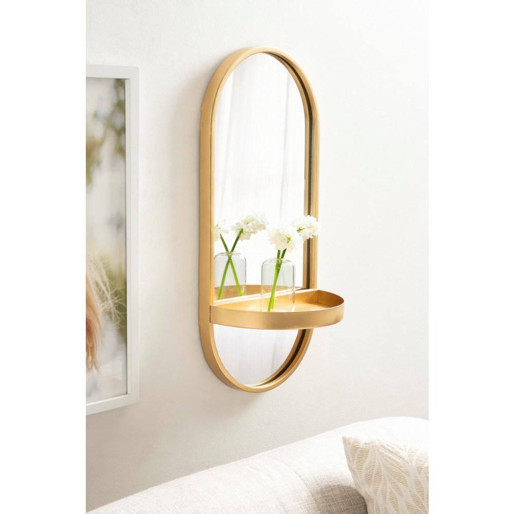 11"x25" Estero KD Metal Wall Mirror with Shelf Gold - Kate & Laurel All Things Decor