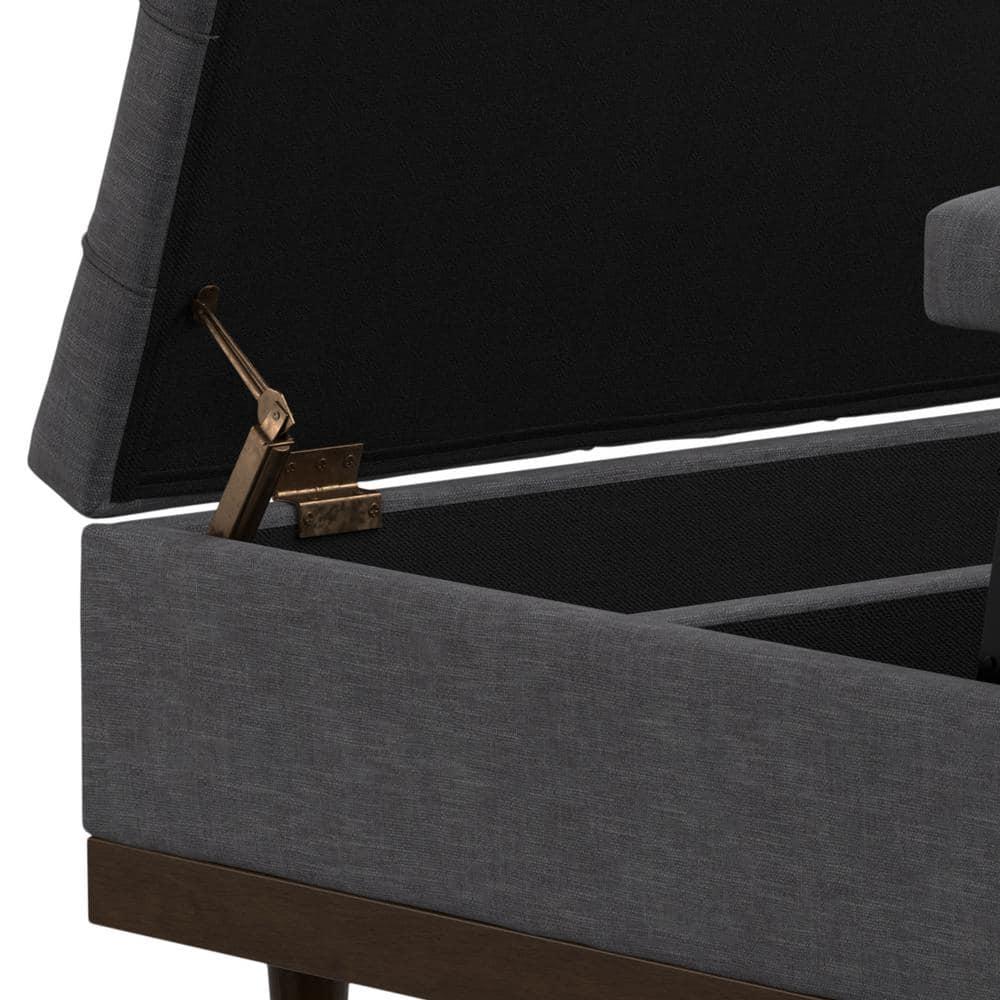 Slate Grey Tufted Lift-Top Cocktail Ottoman with Walnut Base