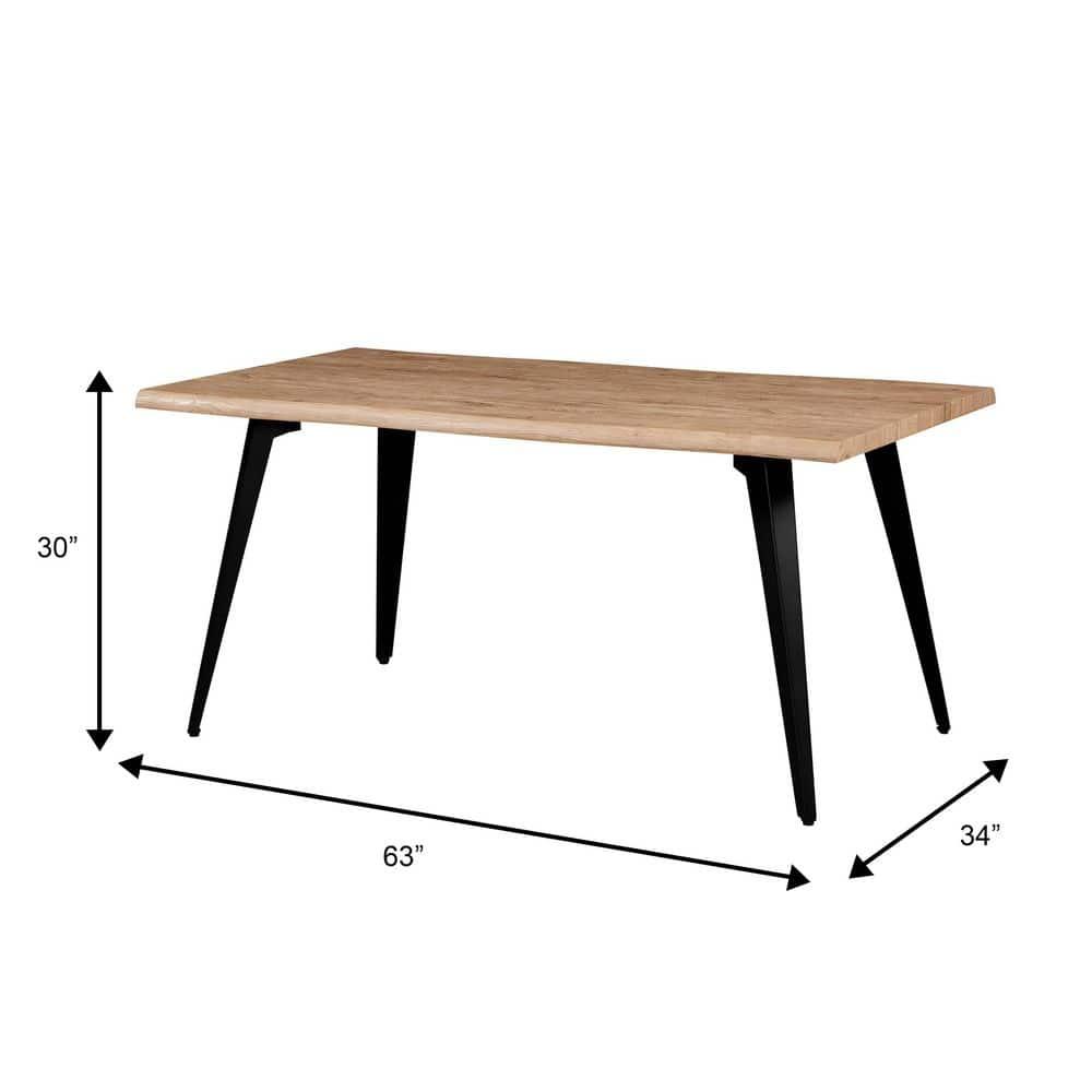 LeisureMod Ravenna Single Modern 63" Rectangular Dining Table with Wavy Edge Wood Top and Metal Legs
